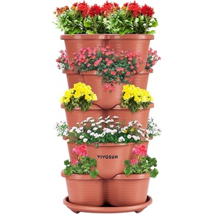 image:imageVIVOSUN 2Pack 5 Tier Vertical Gardening Stackable Planter for Strawberries Flowers Herbs Vegetables BrownBrown
