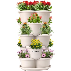 image:imageVIVOSUN 2Pack 5 Tier Vertical Gardening Stackable Planter for Strawberries Flowers Herbs Vegetables BrownIvory