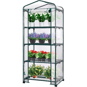 image:imageVIVOSUN 57x57x77 Inch Mini Walk in Green House with Window and Anchor Plant Garden Hot House 2 Tiers 8 Shelves 47 x 47 x 64 FTClear PVC