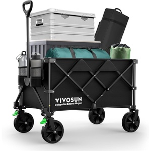 image:imageVIVOSUN Collapsible Folding Wagon 350 lb LoadBearing Outdoor Utility Cart with Silent Universal Wheels Cup Holders ampSide Pockets Adjustable Handle for Camping Garden Sports Picnic ShoppingBlack