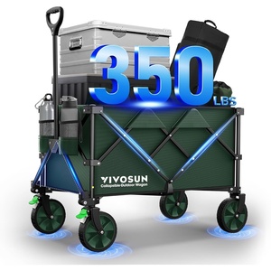 image:imageVIVOSUN Collapsible Folding Wagon 350 lb LoadBearing Outdoor Utility Cart with Silent Universal Wheels Cup Holders ampSide Pockets Adjustable Handle for Camping Garden Sports Picnic ShoppingGreen