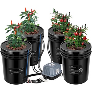 image:imageVIVOSUN DWC Hydroponics Grow System with Top Drip Kit 5Gallon Deep Water Culture Recirculating Drip Garden System with MultiPurpose Air Hose Air Pump and Air Stone 1 Bucket  Top Drip Kit4 Buckets  Top Drip Kit