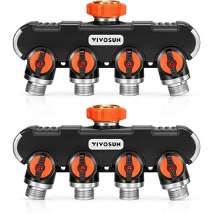 image:imageVIVOSUN Garden Hose Splitter 4 Way Heavy Duty Water Hose Connector 34 Water Hose Manifold Faucet Adapter with Comfortable Rubberized Grip for Drip Irrigation Lawns34 inch Pack of 2