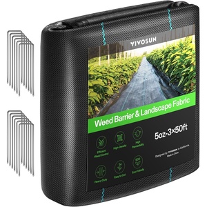image:imageVIVOSUN Premium Weed Barrier Landscape Fabric Heavy Duty 4ftx100ft 5oz DoubleLayered Weed Control Mat with High Permeability Commercial Ground Cover Easy Set up amp Superior Weed Control350FT