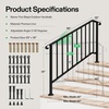 image:imageVIVOSUN Outdoor Handrail 54 x 36 Fits 14 Steps Wrought Iron Stair Railing with Curved Ends OneStep Assembly BlackBlack