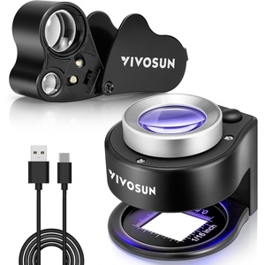 image:imageVIVOSUN 2Pack Jewelry Loupe 30X and 60X Foldable Magnifier UVLED Lights Desktop Loupe with LED amp UV Lights for Jewelry Gems Watches Coins and Stamps Black2Pack Round  Triangle Set