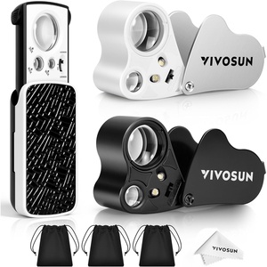 image:imageVIVOSUN 2Pack Jewelry Loupe 30X and 60X Foldable Magnifier UVLED Lights Desktop Loupe with LED amp UV Lights for Jewelry Gems Watches Coins and Stamps Black3Pack Square  Triangle Set