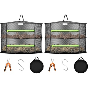 image:imageVIVOSUN 4Layer Mesh Drying Rack Hanging Design with Green Zippers for Dehydrating Indoor and Outdoor Pruning Shears Included2 Layer Pack of 2