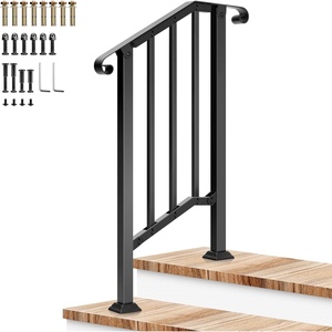 image:imageVIVOSUN Outdoor Handrail 54 x 36 Fits 14 Steps Wrought Iron Stair Railing with Curved Ends OneStep Assembly BlackBlack