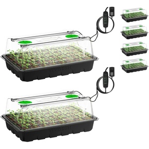 image:imageVIVOSUN 6Pack Seed Starter Trays 240Cell Seed Starter Kit with 2 Set of LED Lights 36 Higher Cover Adjustable Vents Drainage Holes Green Propagation Tray for Planting Seed 40 Cells x 6 Packs6Pack 240Cell