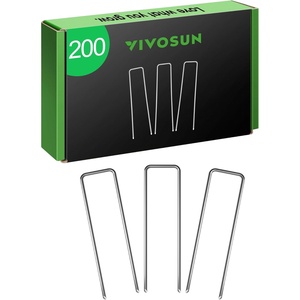 image:imageVIVOSUN 6 Inch 100Pack Landscape Staples Galvanized Steel Garden Stakes 11 Gauge UShaped Pins for Weed Barrier Fabric Soaker Hose Holding Fence200 PCS