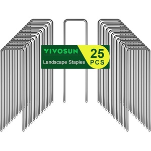 image:imageVIVOSUN 6 Inch 100Pack Landscape Staples Galvanized Steel Garden Stakes 11 Gauge UShaped Pins for Weed Barrier Fabric Soaker Hose Holding Fence25 PCS