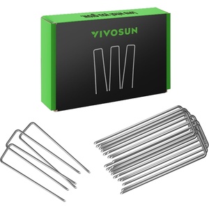 image:imageVIVOSUN 6 Inch 100Pack Landscape Staples Galvanized Steel Garden Stakes 11 Gauge UShaped Pins for Weed Barrier Fabric Soaker Hose Holding Fence50 PCS