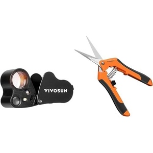 image:imageVIVOSUN 30X 60X Illuminated Jewelers Loupe Foldable Magnifier and 65 Inch Gardening Scissors Hand Pruner Pruning Shear with Straight Stainless Steel Blades Orange 1Pack