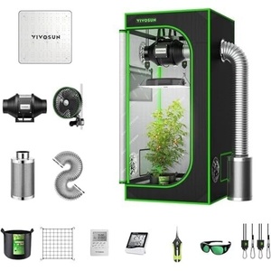 image:imageVIVOSUN Grow Tent Complete System and AeroWave E6 Grow Tent Clipon Fan 6 with VS1000 Led Grow Light 4 Inch 190CFM Inline Fan Carbon Filter and 8ft Ducting Combo 24 x 24 x 48