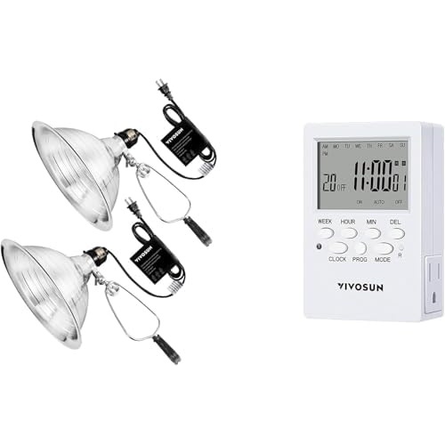 image:imageVIVOSUN Clamp Lamp Light with Detachable 85 Inch Aluminum Reflector and 7 Day Programmable Digital Timer with Dual Outlet 20 OnOff UL Listed Heavy Duty Plugin Outlet Timer