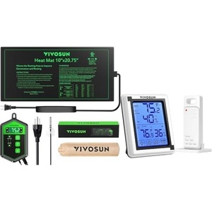 image:imageVIVOSUN 10x2075 Seedling Heat Mat and Digital Thermostat Combo Set MET Standard amp Digital Hygrometer Indoor Outdoor Thermometer Humidity Monitor for Germination Indoor Gardening Greenhouse
