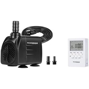 image:imageVIVOSUN 480GPH Submersible Pump1800LH 25W and 7 Day Programmable Digital Timer with Dual Outlet 20 OnOff UL Listed Heavy Duty Plugin Outlet Timer with Countdown Setting Indoor for Lamp Fan H