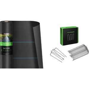 image:imageVIVOSUN 4ftx250ft 5oz DoubleLayered Weed Control Mat with High Permeability and 6 Inch 100Pack Landscape Staples Galvanized Steel Garden Stakes 11 Gauge UShaped Pins for Weed Barrier Fabric Soake