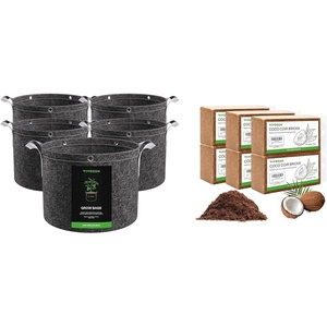 image:imageVIVOSUN 5Pack 10 Gallon Grow Bags and Coco Coir Brick 14lbs 100 Natural Organic Compressed Coconut Coir Fiber with Low EC PH Balance amp High Nutrition