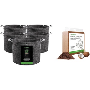image:imageVIVOSUN 5Pack 25 Gallon Grow Bags and Coco Coir Brick 11lbs 100 Natural Organic Compressed Coconut Coir Fiber with Low EC PH Balance amp High Nutrition Coconut Fiber Substrate