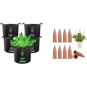image:imageVIVOSUN 5Pack 5 Gallon Grow Bags and 10Pcs SelfWatering Spikes Hexagonal Terracotta Watering Stakes AutoWater Device Planter Insert for Indoor amp Outdoor Potted Plants 10Pack