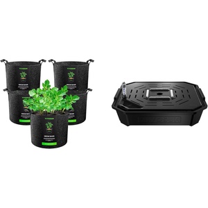 image:imageVIVOSUN 5Pack 5 Gallon Grow Bags and 4Pack FlexFeed SelfWatering Irrigation Pot AutoIrrigation Fabric Pot Base with Water Meter amp Maintenance Window
