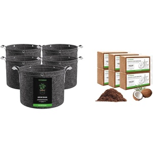 image:imageVIVOSUN 5Pack 5 Gallon Grow Bags and Coco Coir Brick 14lbs 100 Natural Organic Compressed Coconut Coir Fiber with Low EC PH Balance amp High Nutrition Coconut Fiber Substrate