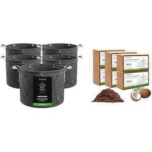 image:imageVIVOSUN 5Pack 7 Gallon Grow Bags and Coco Coir Brick 14lbs 100 Natural Organic Compressed Coconut Coir Fiber with Low EC PH Balance amp High Nutrition Coconut Fiber Substrate Coconut Soil for Pla