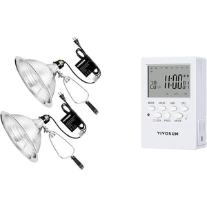 image:imageVIVOSUN Clamp Lamp Light with Detachable 85 Inch Aluminum Reflector and 7 Day Programmable Digital Timer with Dual Outlet 20 OnOff UL Listed Heavy Duty Plugin Outlet Timer