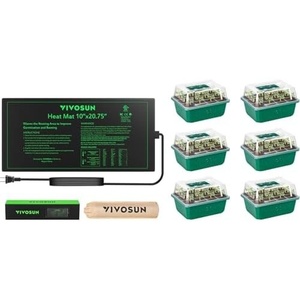 image:imageVIVOSUN Durable Waterproof Seedling Heat Mat Warm Hydroponic Heating Pad 10 x 2075 with 6Pack Seed Starter Trays for Germination Indoor Gardening Greenhouse