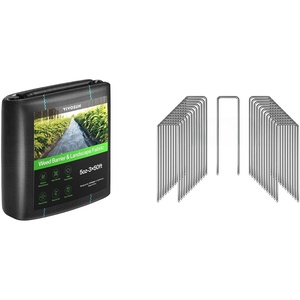 image:imageVIVOSUN Premium Weed Barrier Landscape Fabric Heavy Duty and 6 Inch 25Pack Landscape Staples Galvanized Steel Garden Stakes 11 Gauge UShaped Pins for Weed Barrier Fabric Soaker Hose Holding Fenc