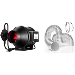image:imageVIVOSUN R4 4 190 CFM Inline Duct Ventilation Fan and 4 8 Feet Flex Air Aluminum Ducting for HVAC Ventilation with Two 4 Inch Stainless Steel Clamps