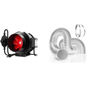 image:imageVIVOSUN R6 6 Inch 390 CFM Inline Duct Fan and 6 Inch 16 Feet Flex Air Aluminum Ducting Flexible Dryer Vent Hose for HVAC Ventilation with 2 Stainless Steel Clamps