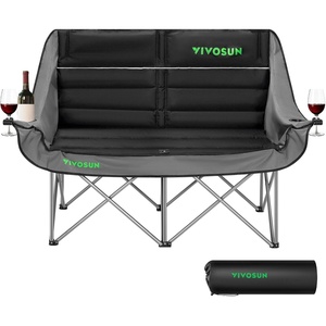 image:imageVIVOSUN Double Camping Chair Fully Padded Folding Loveseat Oversized Duo Chair with Cup amp Wine Glass Holders Pocket Armrests amp Carry BagBlack