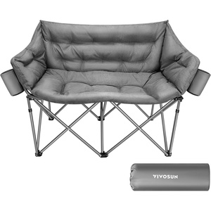 image:imageVIVOSUN Double Camping Chair Fully Padded Folding Loveseat Oversized Duo Chair with Cup amp Wine Glass Holders Pocket Armrests amp Carry BagGrey