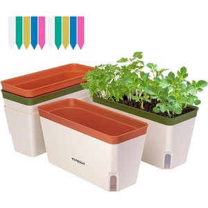 image:imageVIVOSUN SelfWatering Planters 4Pack 105 Inch Compact Rectangular Window Herb Planter Box with 10 PCS Plant Labels Plant Container for Basil Flowers Succulents Indoor amp Outdoor4