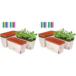 image:imageVIVOSUN SelfWatering Planters 4Pack 105 Inch Compact Rectangular Window Herb Planter Box with 10 PCS Plant Labels Plant Container for Basil Flowers Succulents Indoor amp Outdoor4 Pack of 2