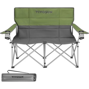 image:imageoutletsVIVOSUN Double Camping Chair Fully Padded Folding Loveseat Portable Oversized Duo Chair with Storage Cup Holders Heightadjustable Armrests amp Carry Bag Supports up to 500lbs Green amp GreyGreengray