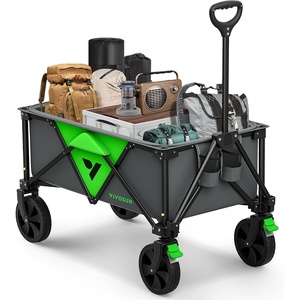 image:imageVIVOSUN Collapsible Wagon with Tailgate 320lb LoadBearing Outdoor Utility with AllTerrain Wheels Adjustable Handle Cup Holders for Camping Shopping Garden Sports Picnic BlackRegular Style