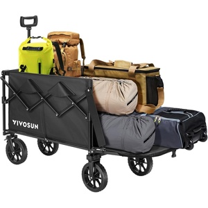 image:imageVIVOSUN Collapsible Wagon with Tailgate 320lb LoadBearing Outdoor Utility with AllTerrain Wheels Adjustable Handle Cup Holders for Camping Shopping Garden Sports Picnic BlackRear Door Style