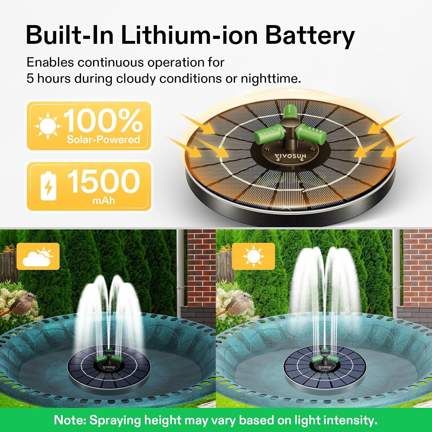 image:imageVIVOSUN Solar Fountain 4W Solar Water Fountain with Upgraded Glass Panel Builtin Battery 7 Nozzles Colored LED Lights Outdoor Solar Fountain Pump for Bird Bath Pond Pool Fish Tank Garden4W Solar Fountain Pump
