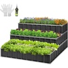 image:imageVIVOSUN 3Tier Metal Raised Garden Bed 46 x 46 x 24 Galvanized Steel Metal Outdoor Planter Box with Gloves and Scissors to Grow Flowers Vegetables and Herbs for Outdoor Gardening GreenGray