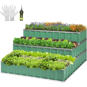 image:imageVIVOSUN 3Tier Metal Raised Garden Bed 46 x 46 x 24 Galvanized Steel Metal Outdoor Planter Box with Gloves and Scissors to Grow Flowers Vegetables and Herbs for Outdoor Gardening GreenGreen