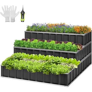 image:imageVIVOSUN 3Tier Metal Raised Garden Bed 46 x 46 x 24 Galvanized Steel Metal Outdoor Planter Box with Gloves and Scissors to Grow Flowers Vegetables and Herbs for Outdoor Gardening GreenGray
