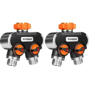 image:imageVIVOSUN Garden Hose Splitter 2 Way HeavyDuty Dual Water Hose Connector with Durable Metal Body Outdoor Faucet Adapter with Comfortable Rubberized Grip for Drip Irrigation LawnsGarden Hose Splitter Set 2 Piece