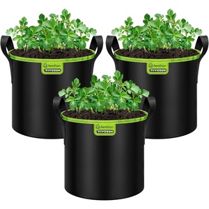 image:imageVIVOSUN 3Pack 7Gallon AeroBase Grow Bags Durable Mesh Fabric Plant Container with Breathable Base and Sturdy Handles Black3 Gallons