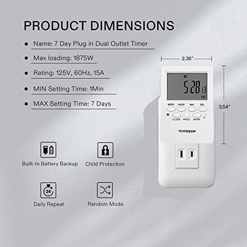 image:imageVIVOSUN AeroLab THB1S Wireless Bluetooth Hygrometer Thermometer Indoor and 7 Day Programmable Digital Timer with Dual Outlet 20 OnOff UL Listed Heavy Duty Plugin Outlet Timer with Countdown Setting