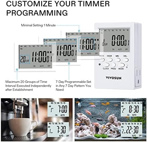 image:imageVIVOSUN AeroLab THB1S Wireless Bluetooth Hygrometer Thermometer Indoor and 7 Day Programmable Digital Timer with Dual Outlet 20 OnOff UL Listed Heavy Duty Plugin Outlet Timer with Countdown Setting