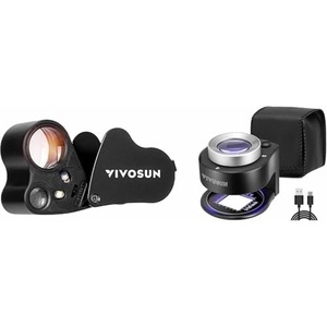 image:imageVIVOSUN 30X 60X Illuminated Jewelers Loupe Foldable Magnifier and 30X Rechargeable Loupe Magnifier with White LED Light and UV Light Portable Magnifying Glass with Optical Glass Lens amp Scale for Jewe